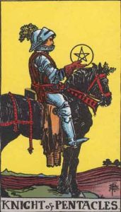 Tarot card the Knight of Pentacles appearing in a reading related to the law of attraction