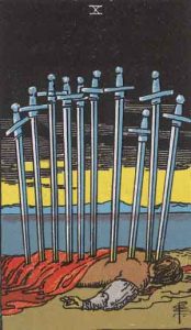 The Ten of Swords Tarot card giving advice about manifestation