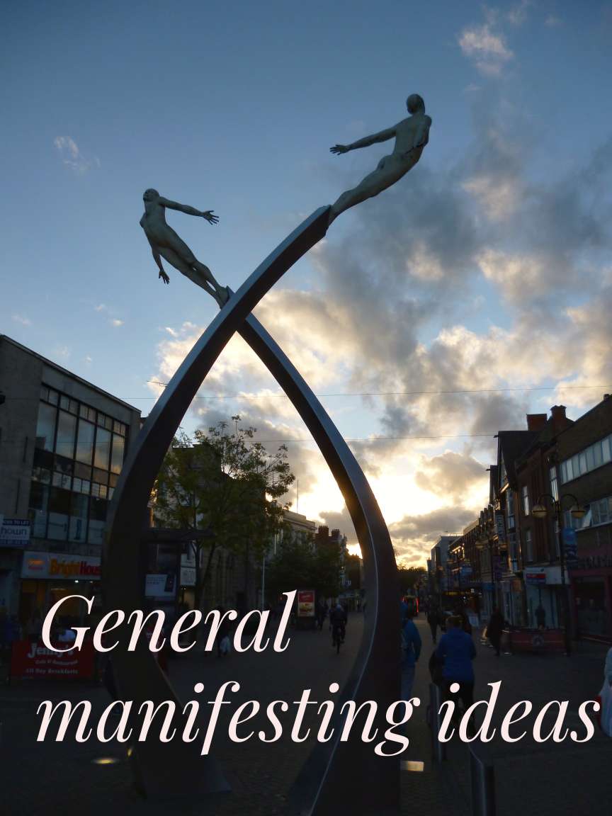 A statue of the dna helix represents general ideas of manifesting and the law of attraction