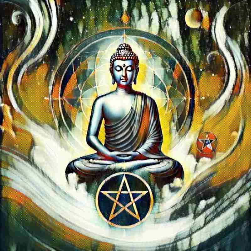 A buddha with a an occult pentacle